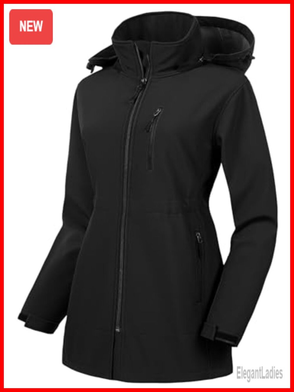 Plus Size Long Softshell Jacket Waterproof Fleece Lined Hooded Windbreaker